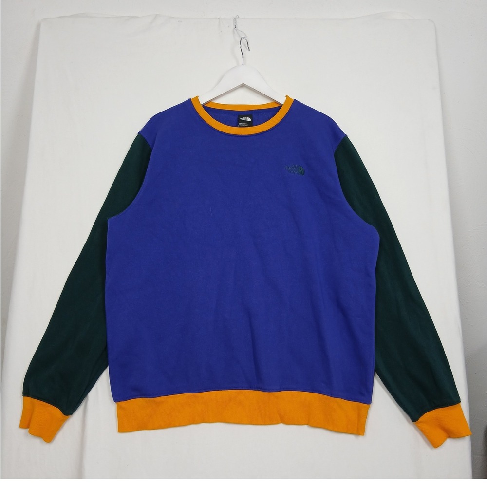 The North Face Mens Large Colorblock Crewneck Sweatshirt Purple Green Orange L